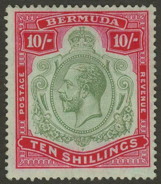 Bermuda 1918 Kgv 10sh Green And Carmine On Pale Bluish Green Sg54 Cat £180