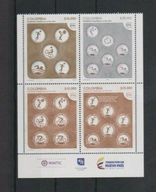 Colombia 2016 America Upaep Rio Olympic Games H/v Block / S/sheet Mnh Per Scan