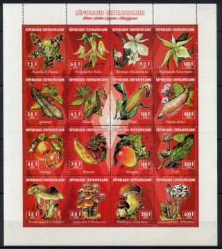 Central African Republic 1994 - Bloc Flowers Vegetables Fruits Mushrooms Mnh