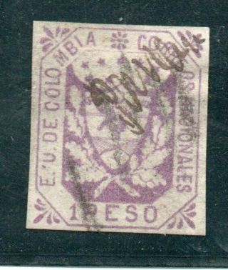 Colombia 1864,  Sc.  34,  Mi.  26,  Cv 220,  - €,  1 Peso Violet,  Manuscript Panama