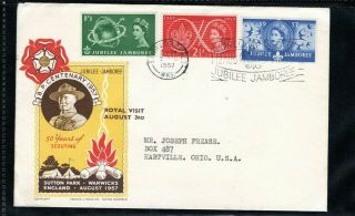 1957 Gb World Scout Jubilee Jamboree Fdc With Slogan And Sutton Coldfield