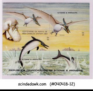 St Thomas & Prince Islands - 1982 Charles Darwin / Dinosaurs M/s Mnh