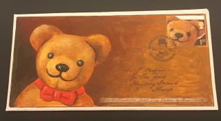 First Day Cover And Stamp Hand Paintedby Brian Coole,  The Teddy Bears Picnic