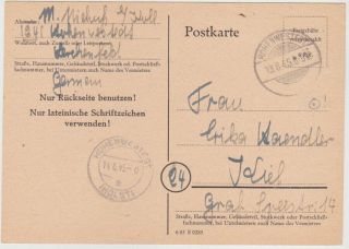 Germany 1945 (13.  8. ) P.  St.  Emerg.  Card Brt.  Z.  Hohenwestedt P 764 I