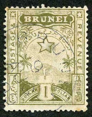Brunei Sg10 1895 1 Dollar Yellow - Olive Fine