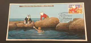First Day Cover And Stamp Hand Painted By Brian Coole,  Rupert Bear And Friends