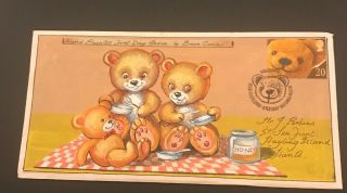 First Day Cover And Stamp Handpainted By Brian Coole,  The Teddy Bears Picnic