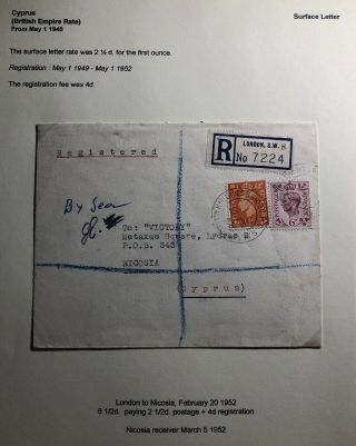 1952 London England Registered Cover To Nicosia Cyprus
