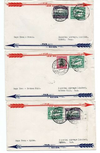 South Africa: Lot 9 Airmail Covers 1932,  Imperial Airway To Different Places.