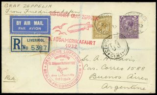 Great Britain 1932 Zeppelin Cover From Liverpool To Argentina