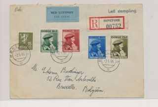 Lk52828 Norway 1946 Air Mail To Brussels Registered Cover