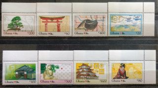 149.  Ghana 1991 Set/8 Stamp The Great Buddha,  Bonsai Tree,  Olympic Sports Hall.