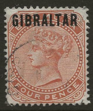 Gibraltar 1886 Qv Sg5 4d Orange Brown Gibraltar Overprint Fine Cat £110