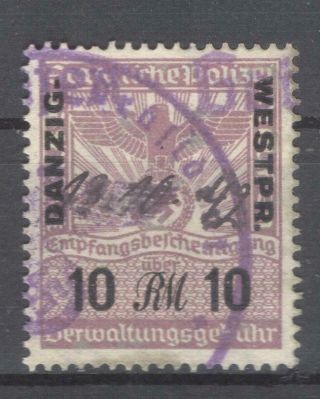 Germany Nazi Era Danzig Police Revenue 10 Rm Stempelmarke Fiscal