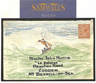 Ms1569 1933 Gb Hand - Illustrated Stormy Sea Bexhill Sussex Cover Sailing Boats