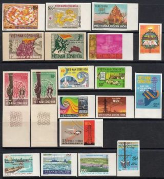 South Vietnam,  1975,  Unissued Imperforated Set Of 19 Marginal Stamps.  Mnh.