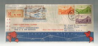 1937 Shanghai China First Flight Cover San Francisco Usa With Map Route Ffc Cnac