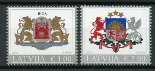 Latvia 2019 Mnh Coat Of Arms Riga & Latvia Republic R/p 2v Set Emblems Stamps