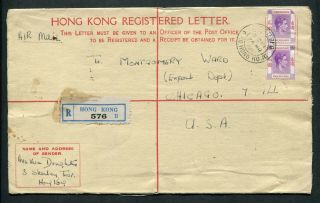 1950 Hong Kong Gb Kgvi 25c P.  S.  Registered Envelope Psre (uprated 2 X $2) To Usa