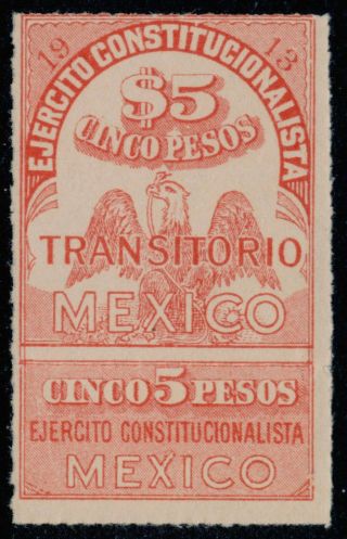 Ad46 Mexico Revenue Rv 26a 5$ 1913 Ejerctio Mnh Mr $35
