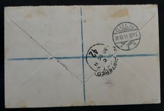 VERY RARE 1911 St Vincent Registd Cover ties 3 stamps canc Kingstown to Germany 2