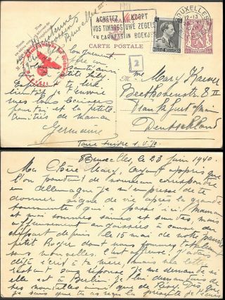Belgium Ww2 Uprated Postal Stationery Card To Germany 1940 Censor 02