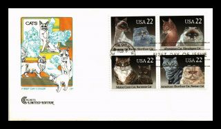 Dr Jim Stamps Us Cats Block Of Four First Day Of Issue Cover York