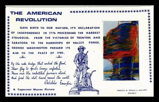 DR JIM STAMPS US AMERICAN REVOLUTION FDC WOVEN CACHET OVERSIZE CARD 4.  5 X 7 2