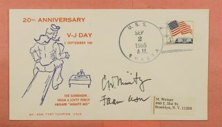 1965 Admiral Chester Nimitz Signed Naval Uss Shasta Ship V - J Day 20th Anniv