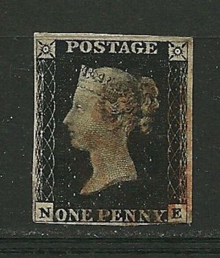 Gb Uk Great Britain Victoria 1840 1d Penny Black Fine 3.  5 Margins