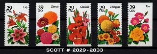 Usa,  Scott 2829 - 2833,  Set Of 5 Single Stamps Of Garden Flowers,  Mnh