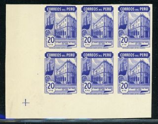Peru Mnh Waterlow Specialized: Scott 379 20c Imperf Color Proof Block Of 6 $$$