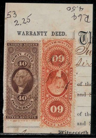 Usa 1865 Over 150 Years Old Revenue Stamps On Piece - President G.  Washington