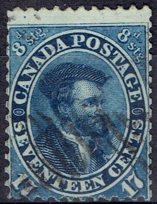 Canada.  Qv.  1855.  Jacques Cartier 17 Cents Blue.  Scott 19.