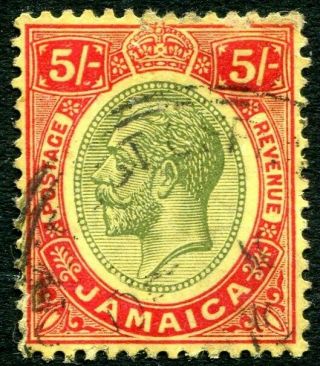 Jamaica - 1919 5/ - Green & Red/yellow Sg 67 Good V30838
