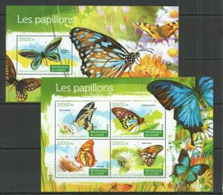 St134 2015 Guinea Butterflies Fauna Insects Les Papillons 1kb,  1bl Mnh Stamps
