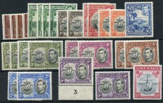 Grenada 1938 - 50 Set,  All Listed Shades/perfs To 5s Sg152/163f Mm/mnh Cat £217