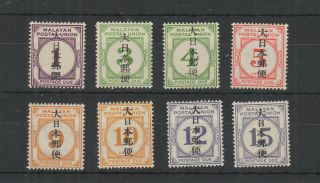 Japanese Occupation Of Malaya Postage Due Set,  Jd34 - Jd41 Cat £70 Mh