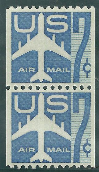 C52 Pair 1958 Blue 7c Jet Airliner Airmail Coil Issue - Og/nh - - Xf/superb