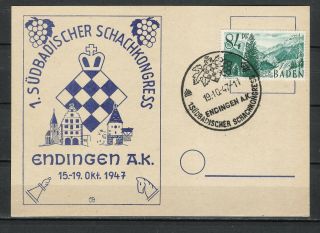 Germany 19.  10.  1947 Chess Congress Edingen A.  K.  Post Card Cancel N20