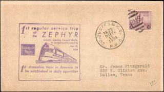 1934 Co.  Bluffs & K.  C.  Rpo Railroad Post Office Cancel With Train Cachet