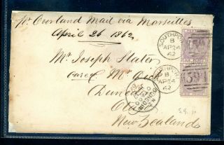 1862 Cover 1s Rate Overland Southport To Zealand Fragile.  (s677)