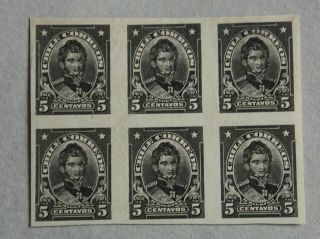 Chile 1911 – O’higgins– Test Of A Stamp Of 5 Cts In Black – Block Of 6 Copies