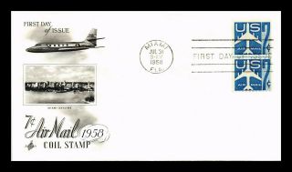 Dr Jim Stamps Us 7c Air Mail Coil First Day Cover Pair Art Craft Miami Florida