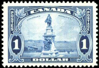 Canada 227 Vf Og Nh 1935 Pictorial Issue $1 Blue Champlain Statue