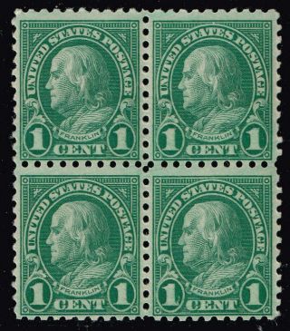 Us Stamp 581 1c Green P.  10 Series Of 1923 2mnh/2h/og Blk Of 4 $65