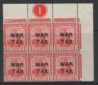 Trinidad & Tobago Sg182 1917 1d Red Plate 1 Mnh Block Of 6