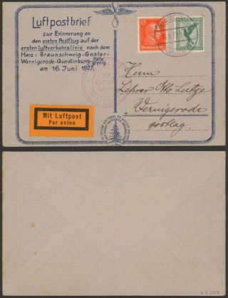 Germany 1927 - 1st Flight Air Mail Cover Braunschweig 30512/6