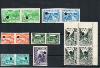 1930`s Peru Imperf Pairs,  15 Rare Airmail Stamps Waterlow & Sons