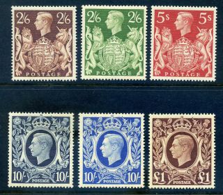 Gb 1939 - 48 Arms Hi Values Set Fine.  2/6 Brown 10s Ult & £1 Mnh,  Others Mlh